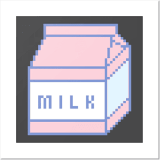 Pixel Strawberry Milk Box Carton | Vintage 90's Retro Pixel Art Posters and Art